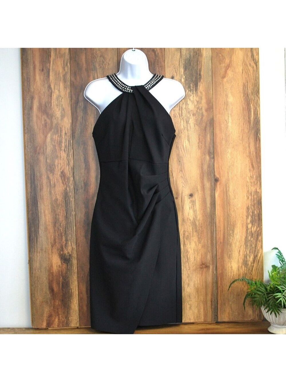 Alex Evenings Embellished Halter Neck Ruched Sheath Dress Navy 10